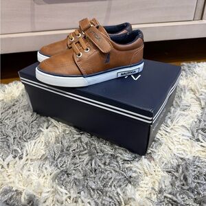 Nautica Boys' Brown Leather-Look Sneaker with Navy Accents